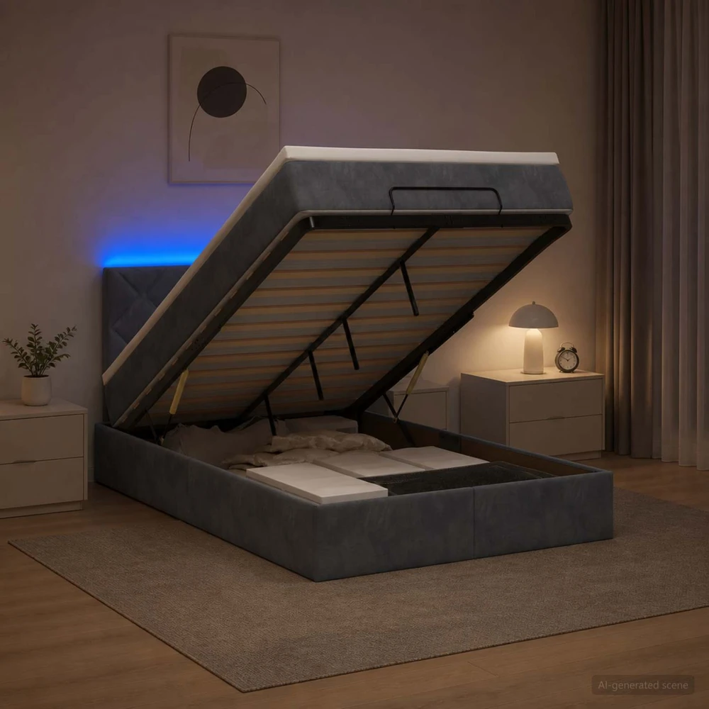 Otmana lova su matracsu ir LED Tamsiai pilka 120 x 190 cm