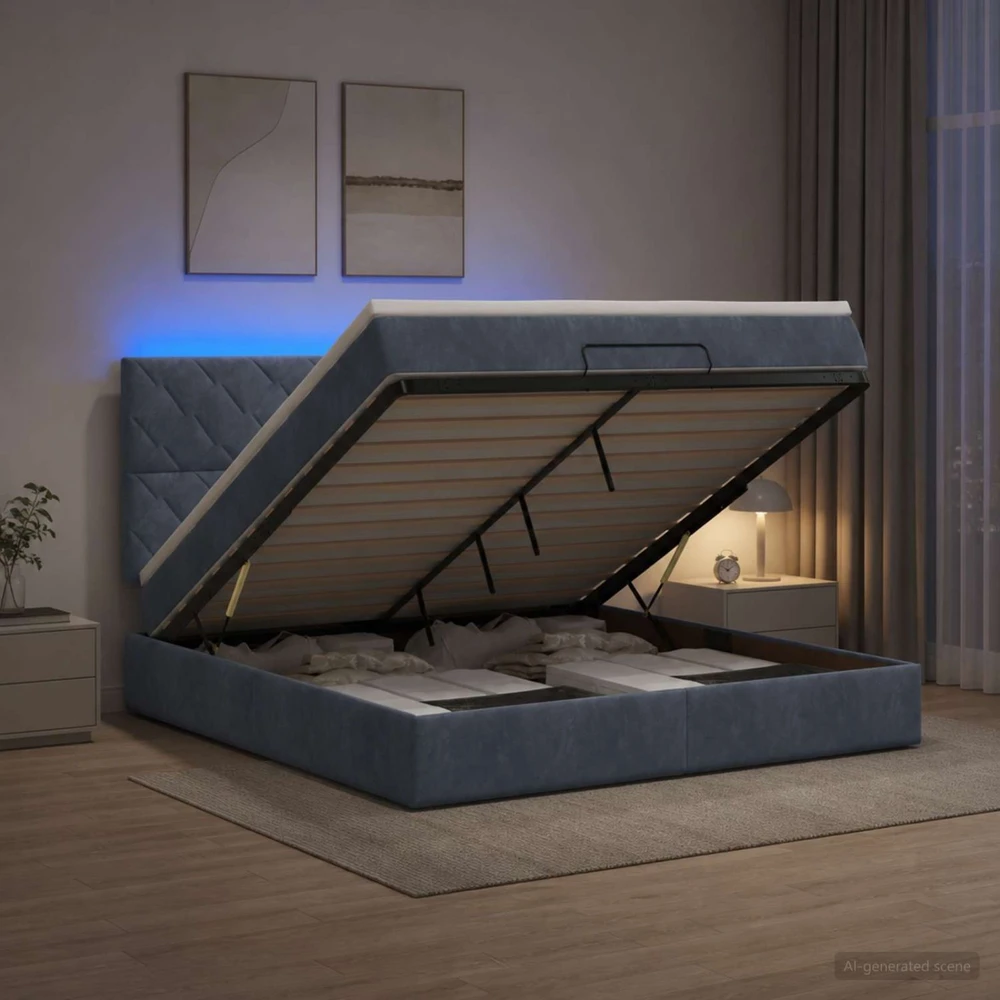 Otmana lova su matracsu ir LED Tamsiai pilka 140 x 200 cm