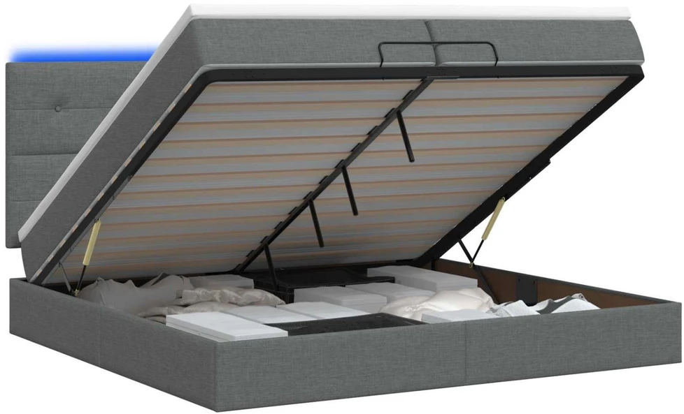 Otmana lova su matracsu ir LED Tamsiai pilka 200 x 200 cm
