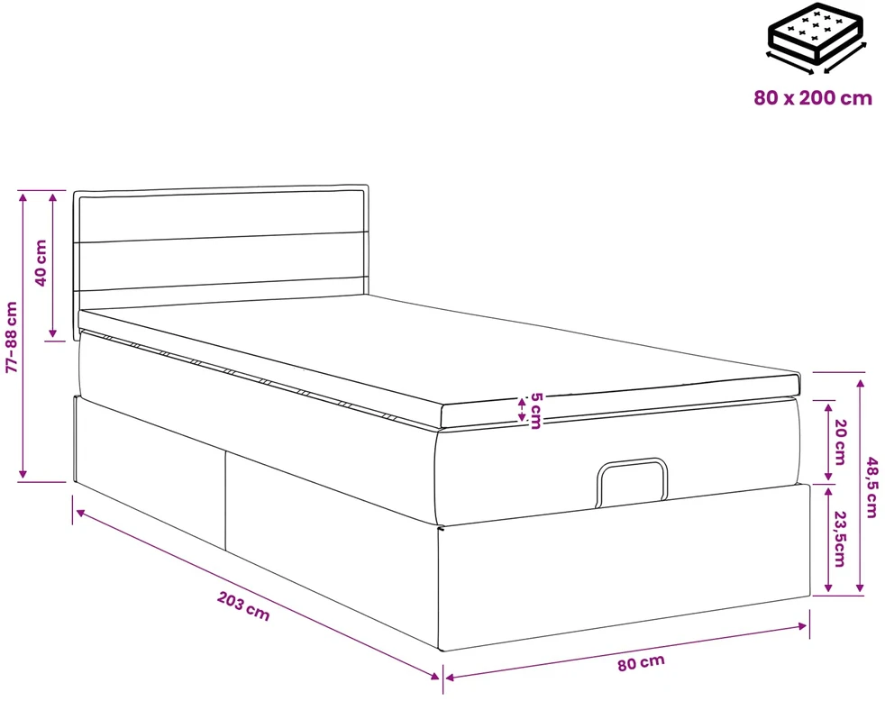 Otmana lova su matracsu ir LED Tamsiai pilka 80 x 200 cm
