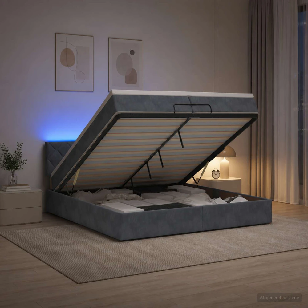 Otmana lova su matracsu ir LED Tamsiai pilka 200 x 200 cm