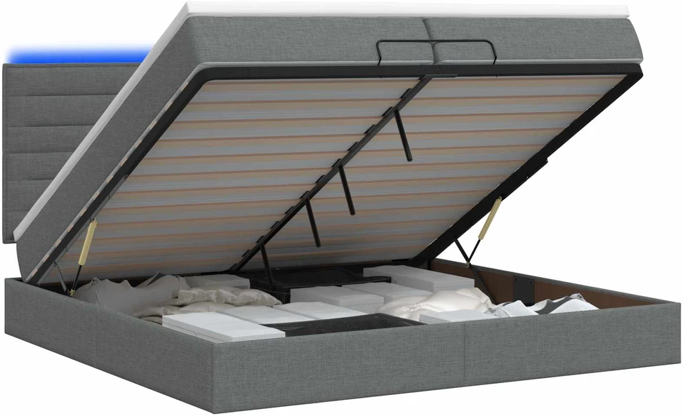 Otmana lova su matracsu ir LED Tamsiai pilka 200 x 200 cm