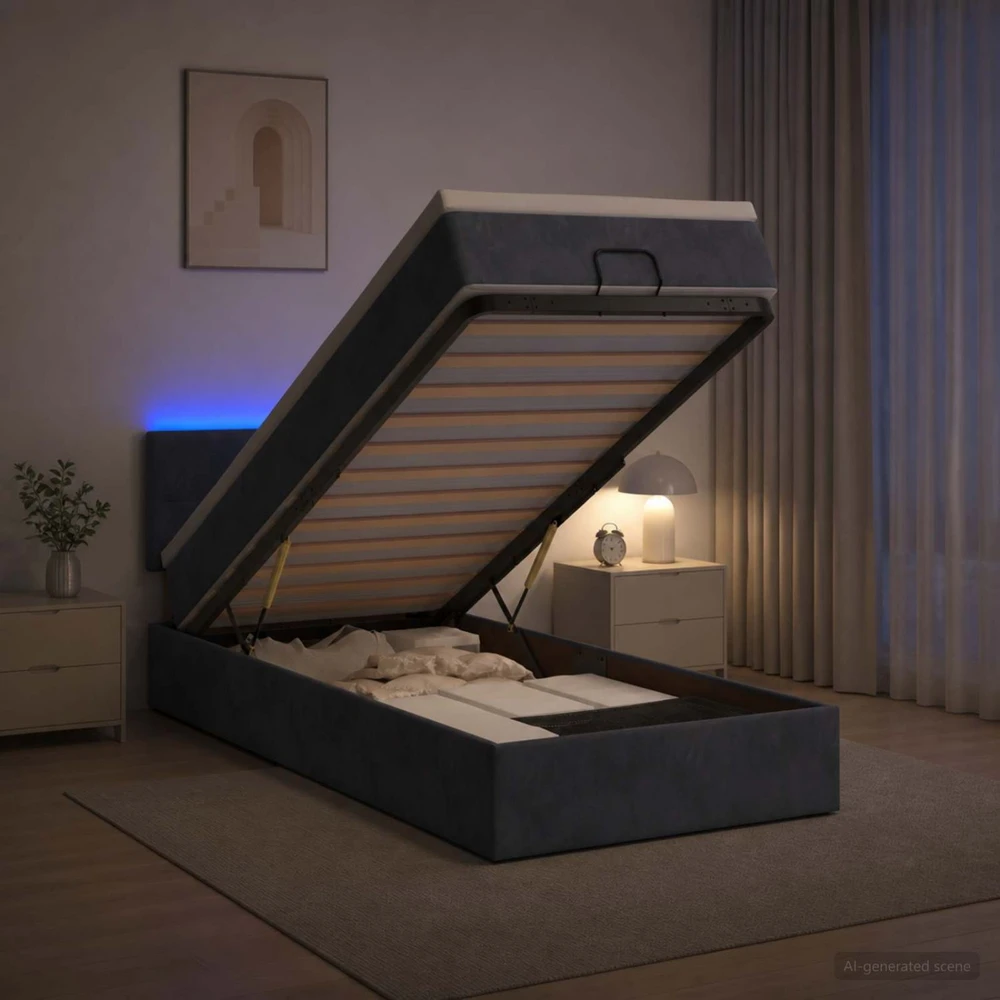 Otmana lova su matracsu ir LED Tamsiai pilka 90 x 190 cm