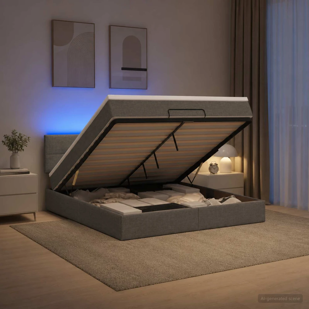 Otmana lova su matracsu ir LED Tamsiai pilka 140 x 200 cm