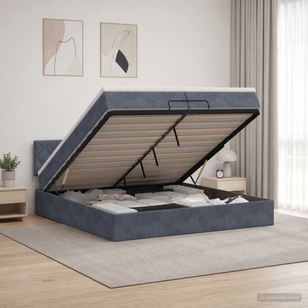Otmana lova su matracsu ir LED Tamsiai pilka 200 x 200 cm