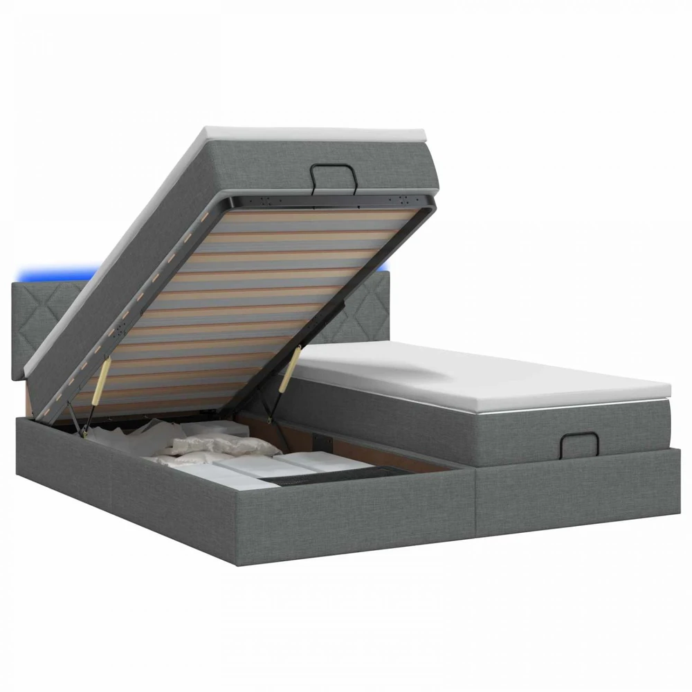 Otmana lova su matracsu ir LED Tamsiai pilka 200 x 200 cm