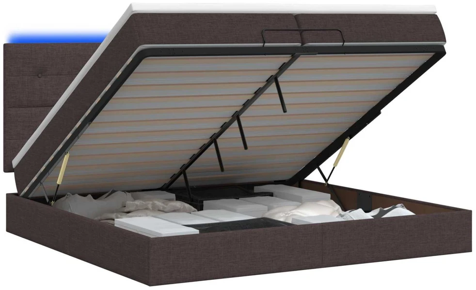 Otmana lova su matracsu ir LED Tamsiai rudas 200 x 200 cm