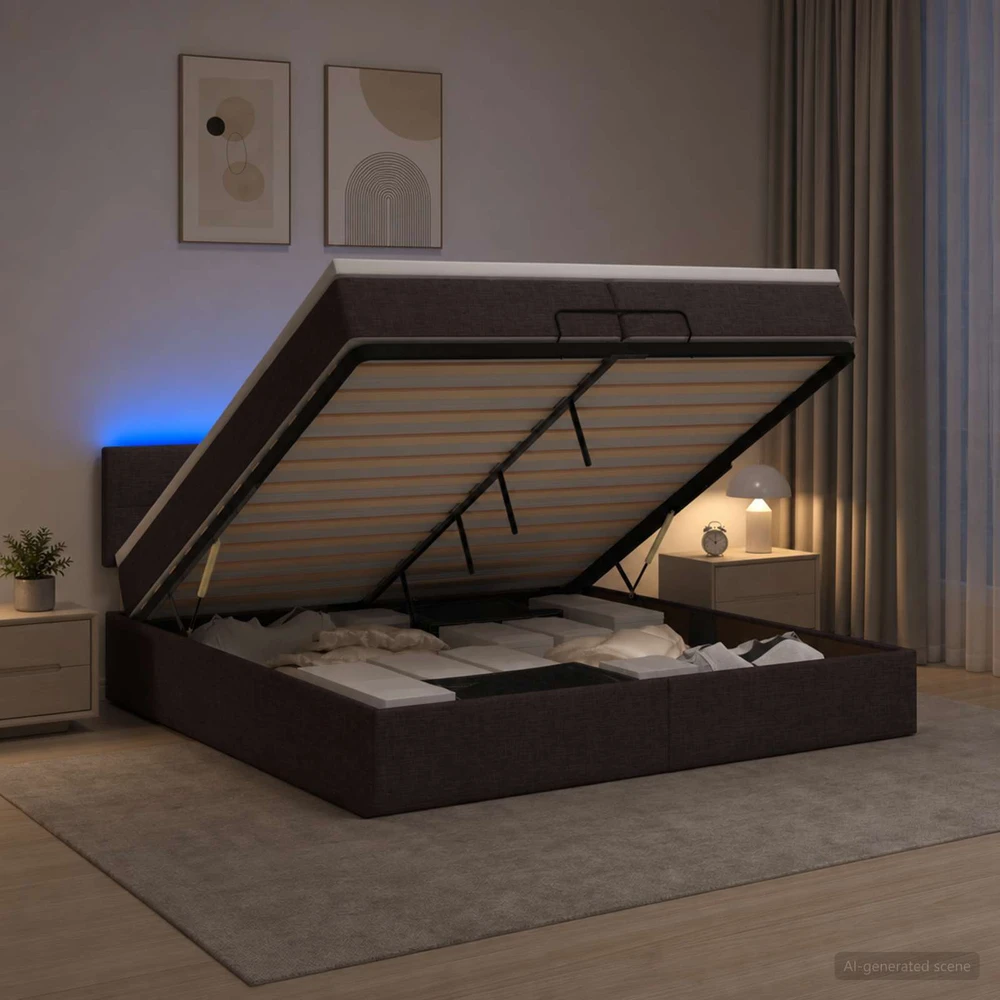 Otmana lova su matracsu ir LED Tamsiai rudas 200 x 200 cm