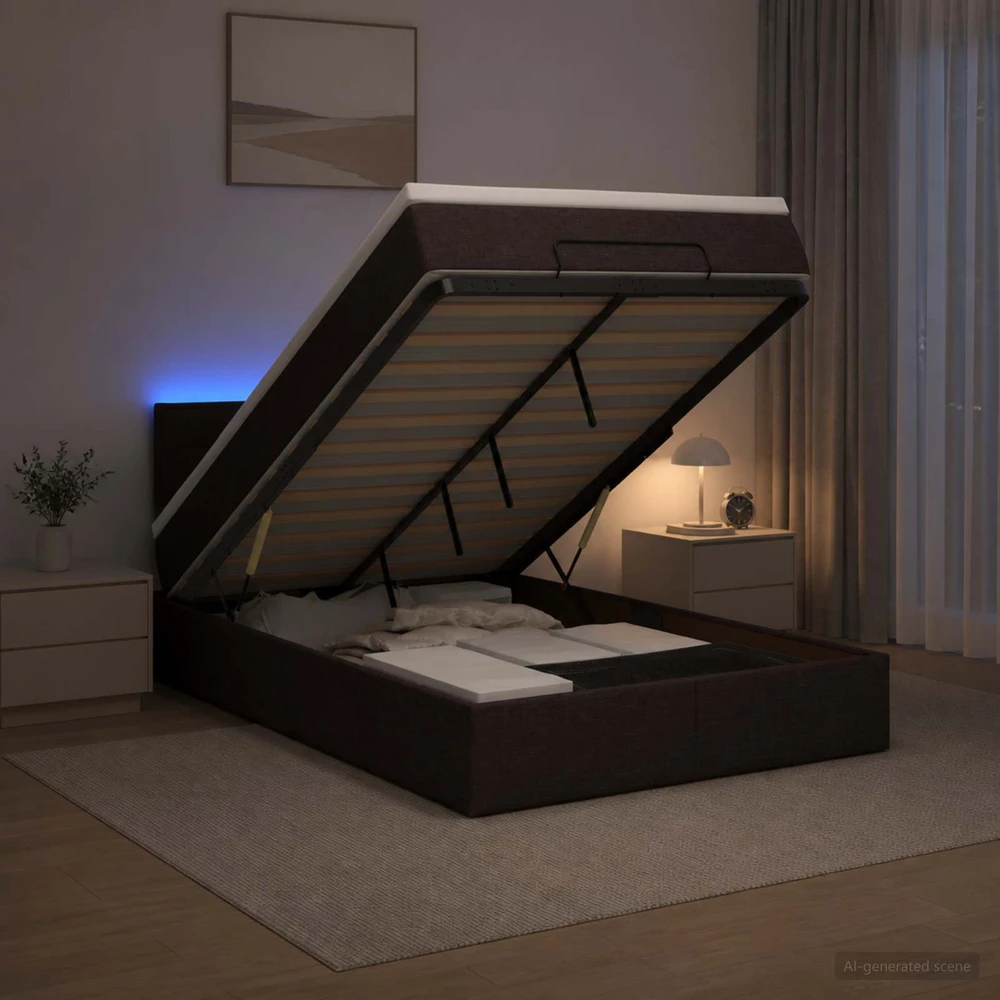 Otmana lova su matracsu ir LED Tamsiai rudas 120 x 200 cm