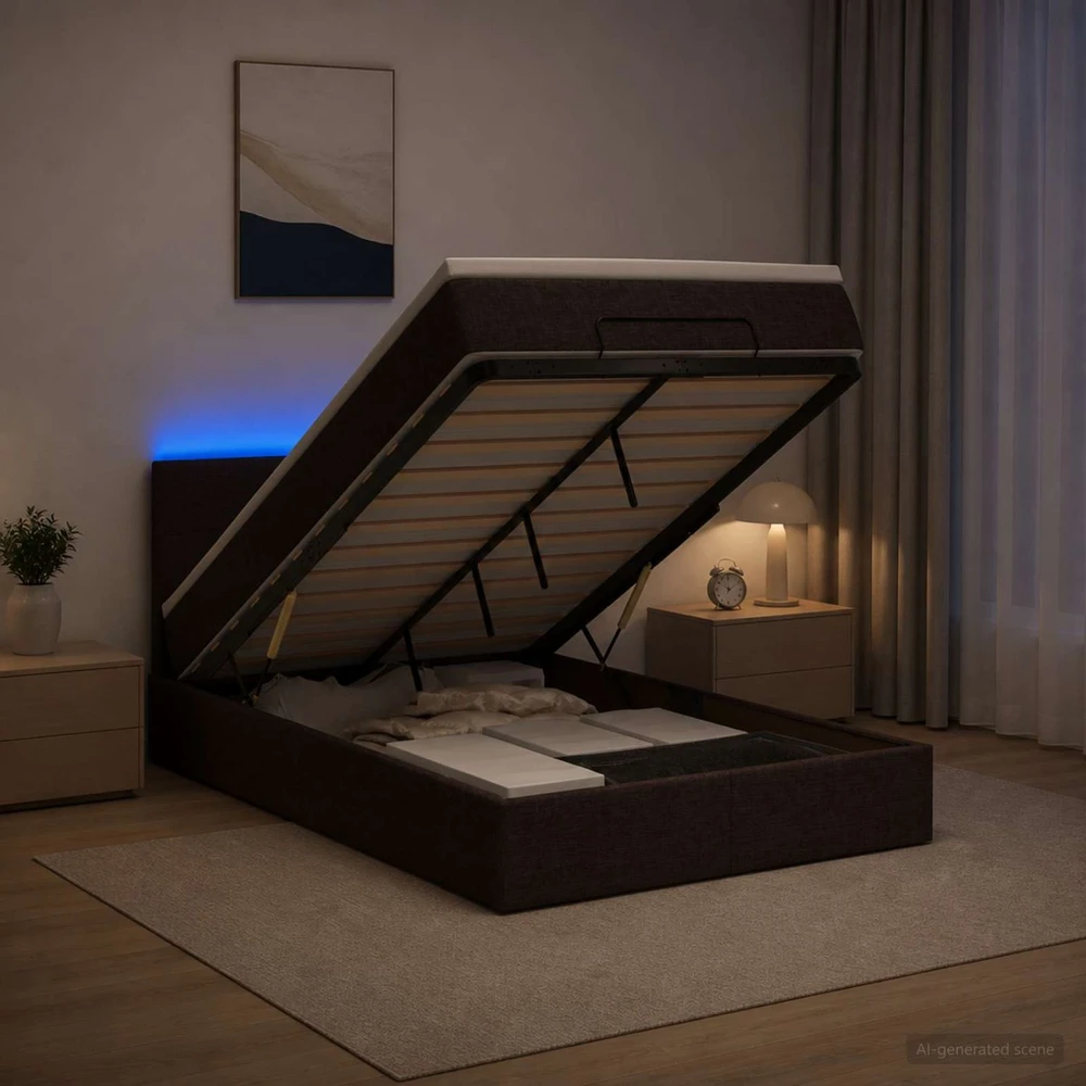 Otmana lova su matracsu ir LED Tamsiai rudas 120 x 200 cm