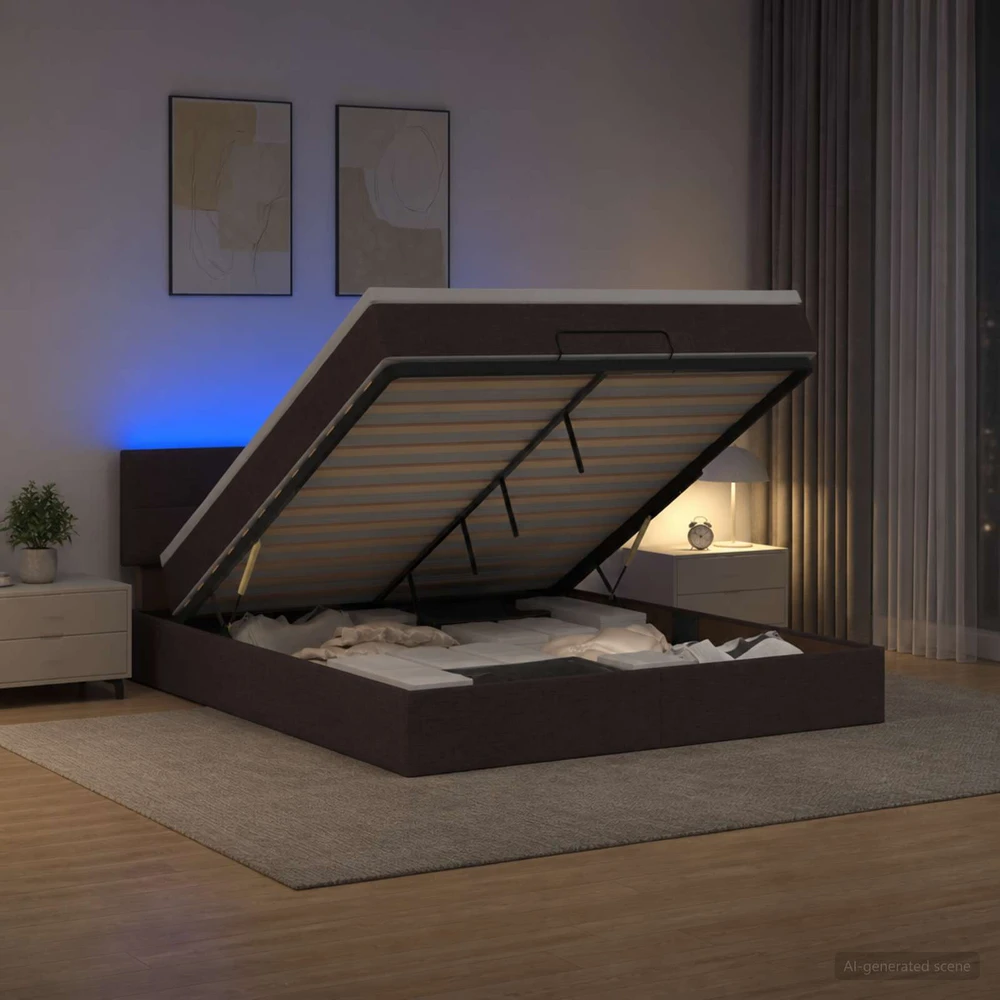 Otmana lova su matracsu ir LED Tamsiai rudas 140 x 200 cm