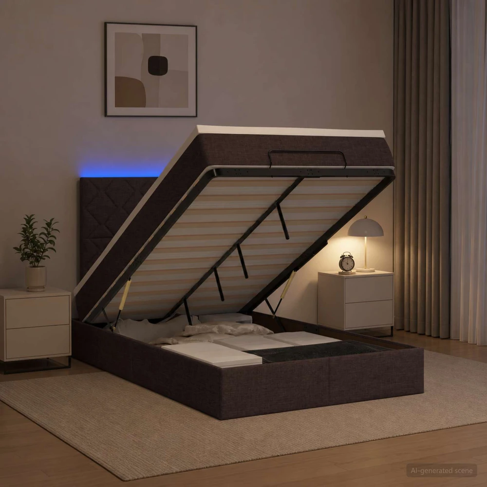 Otmana lova su matracsu ir LED Tamsiai rudas 120 x 200 cm