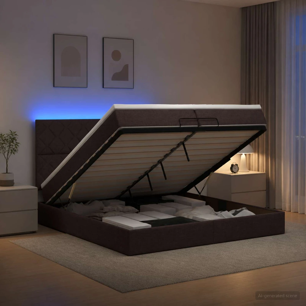 Otmana lova su matracsu ir LED Tamsiai rudas 200 x 200 cm