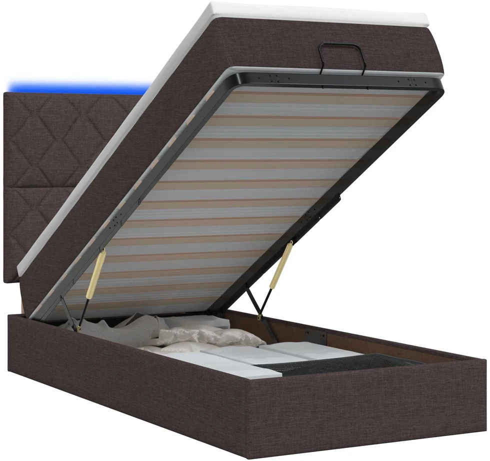 Otmana lova su matracsu ir LED Tamsiai rudas 100 x 200 cm