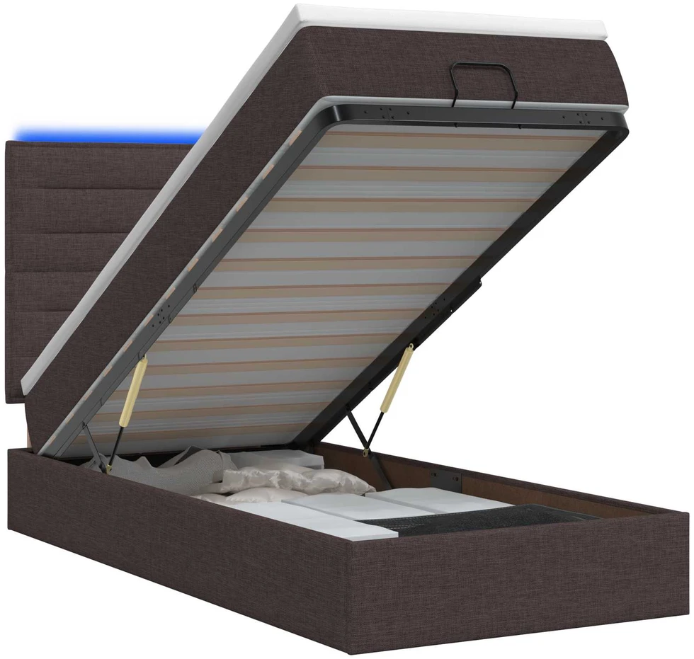 Otmana lova su matracsu ir LED Tamsiai rudas 90 x 190 cm