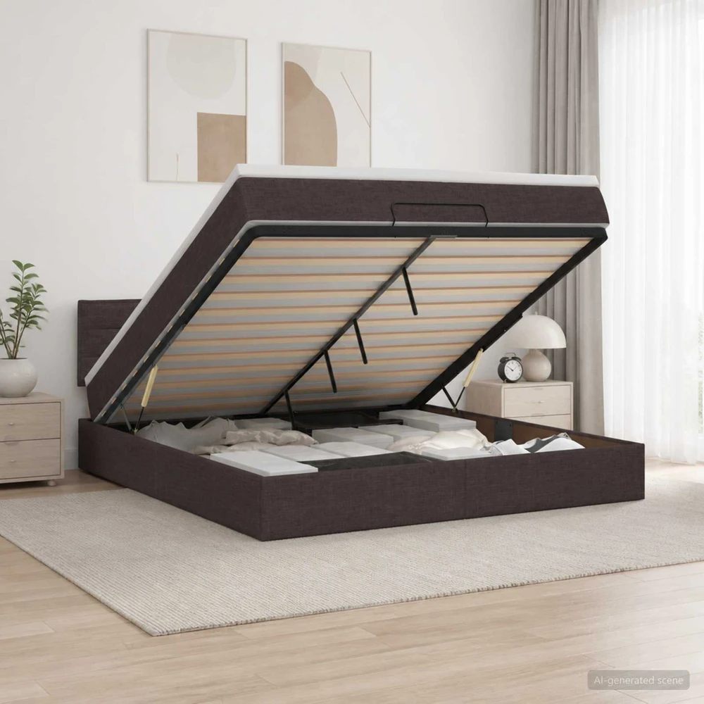 Otmana lova su matracsu ir LED Tamsiai rudas 160 x 200 cm