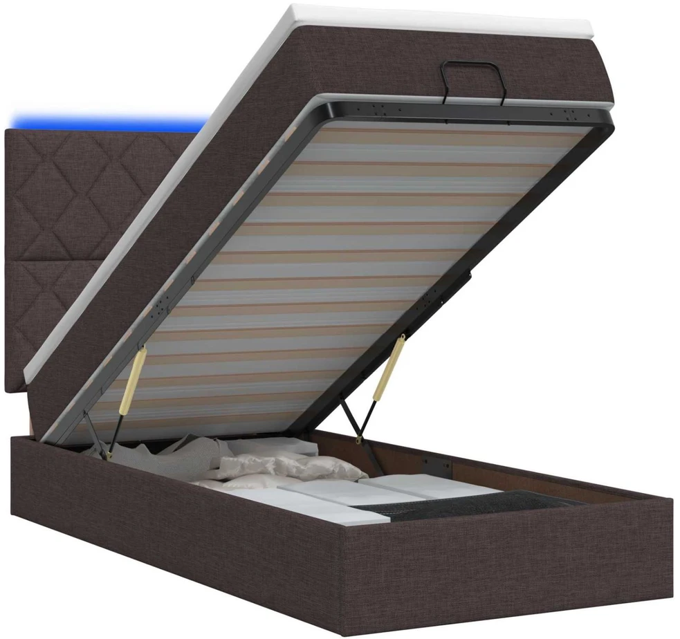 Otmana lova su matracsu ir LED Tamsiai rudas 90 x 190 cm