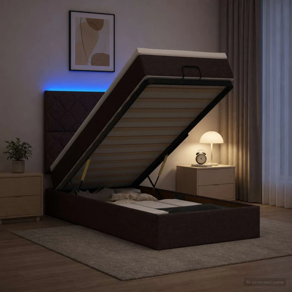 Otmana lova su matracsu ir LED Tamsiai rudas 90 x 190 cm