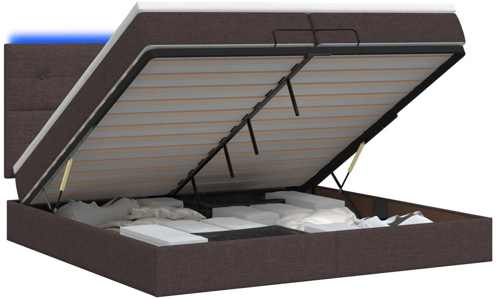 Otmana lova su matracsu ir LED Tamsiai rudas 200 x 200 cm
