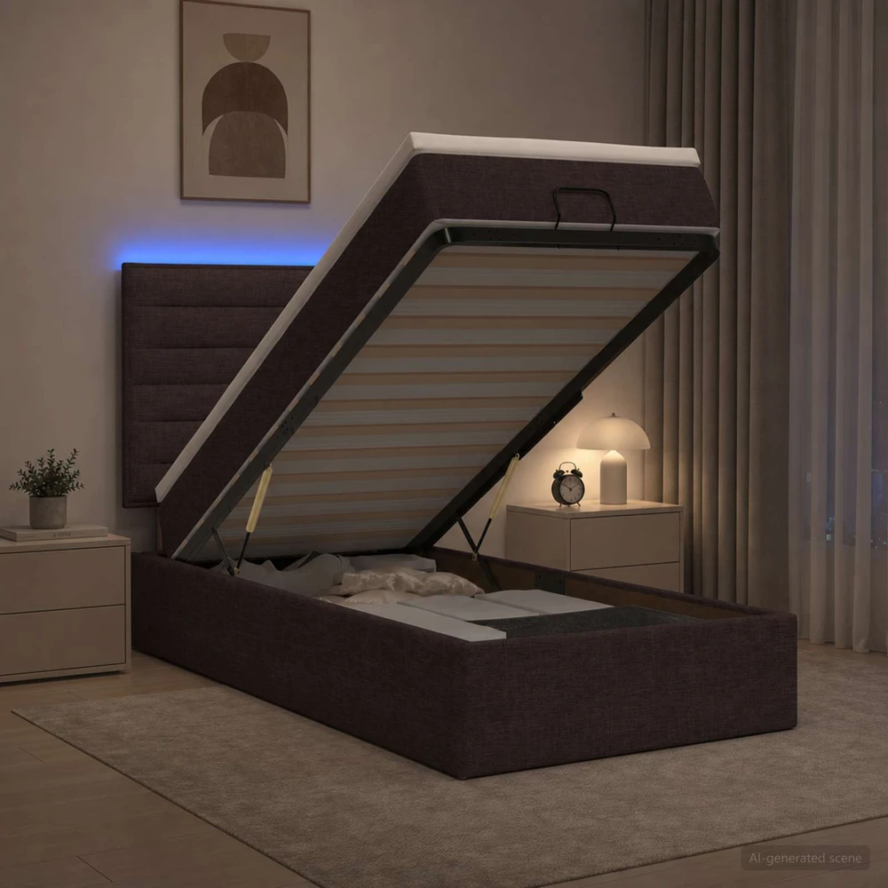 Otmana lova su matracsu ir LED Tamsiai rudas 90 x 190 cm