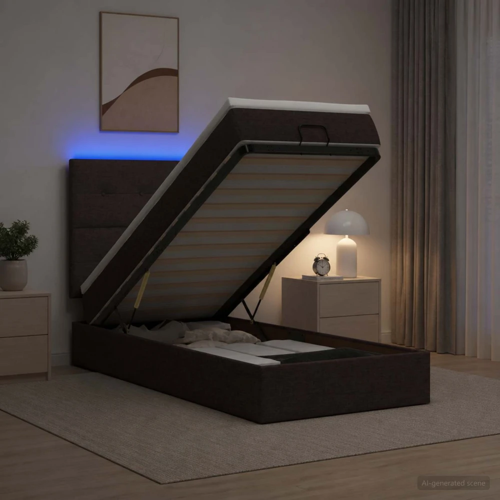 Otmana lova su matracsu ir LED Tamsiai rudas 80 x 200 cm