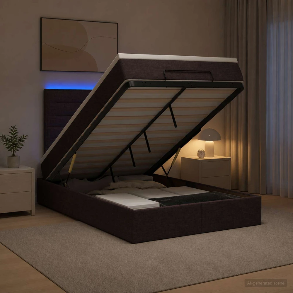 Otmana lova su matracsu ir LED Tamsiai rudas 120 x 190 cm