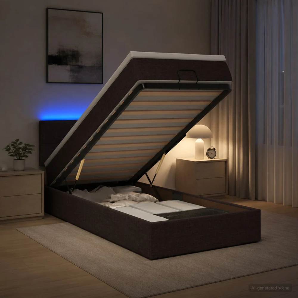 Otmana lova su matracsu ir LED Tamsiai rudas 80 x 200 cm