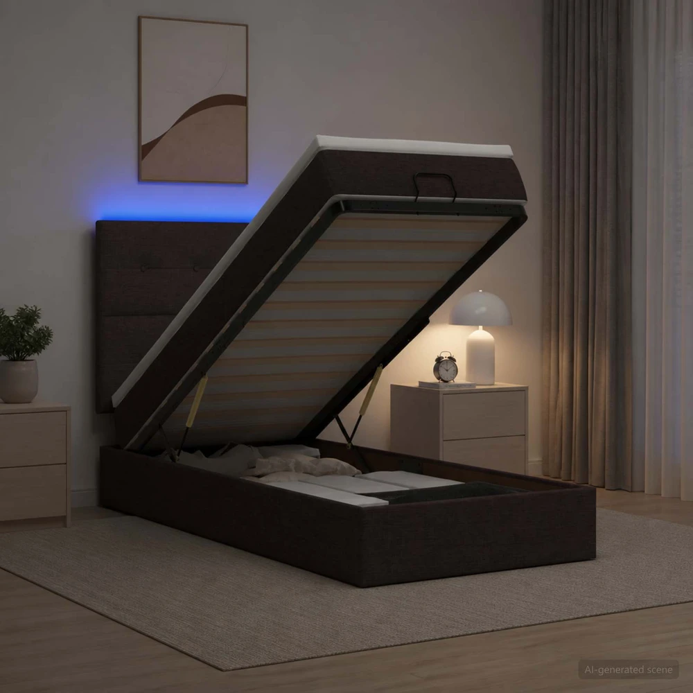 Otmana lova su matracsu ir LED Tamsiai rudas 80 x 200 cm