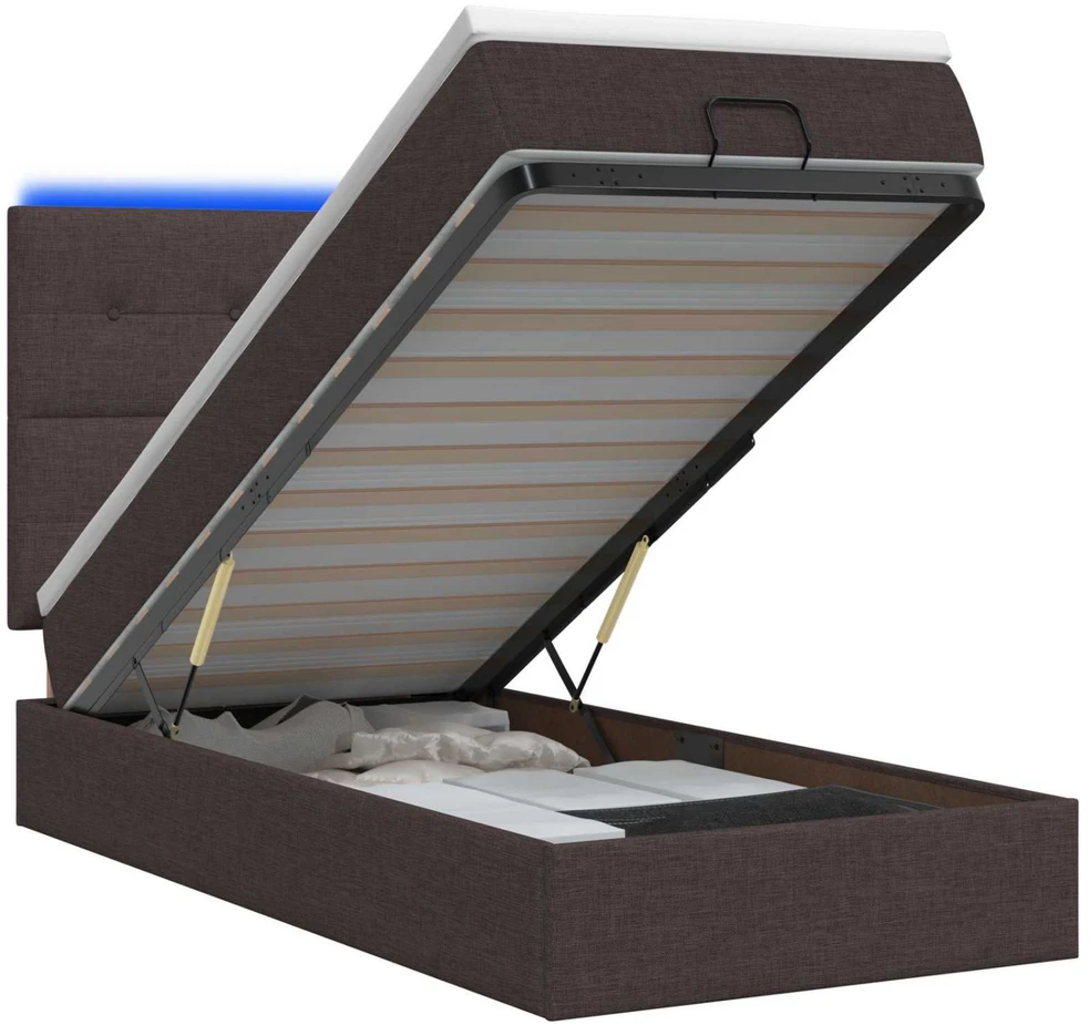 Otmana lova su matracsu ir LED Tamsiai rudas 100 x 200 cm