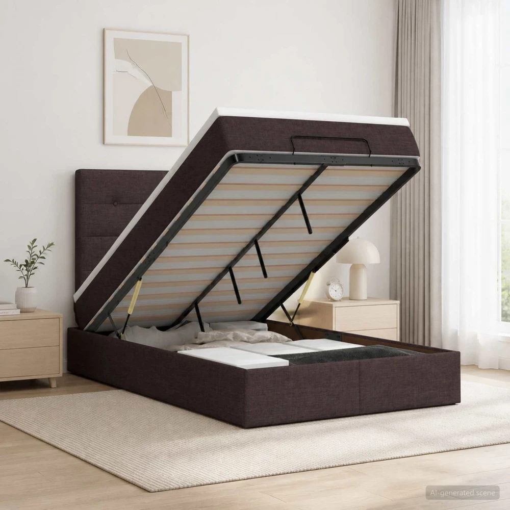 Otmana lova su matracsu ir LED Tamsiai rudas 120 x 190 cm