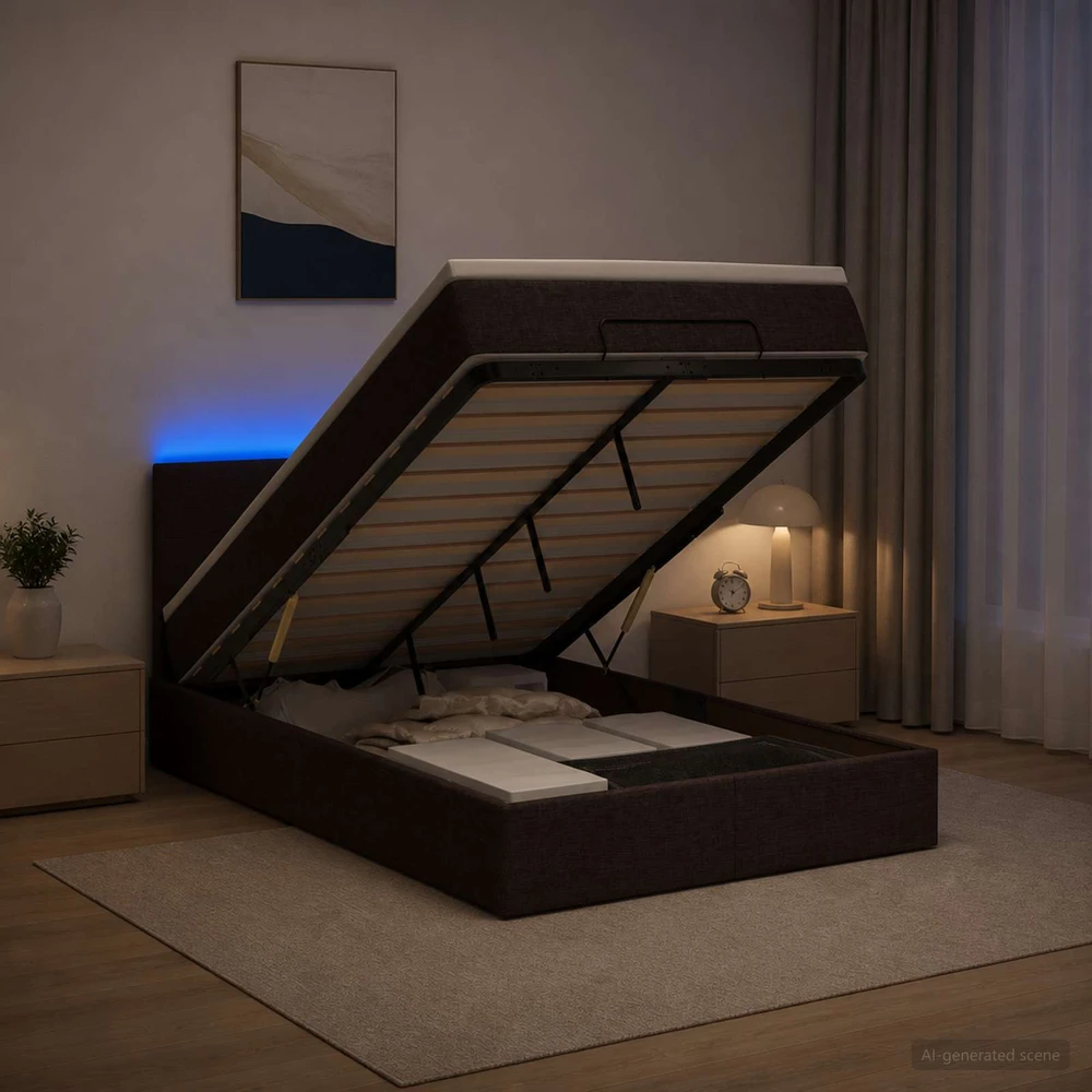Otmana lova su matracsu ir LED Tamsiai rudas 120 x 200 cm