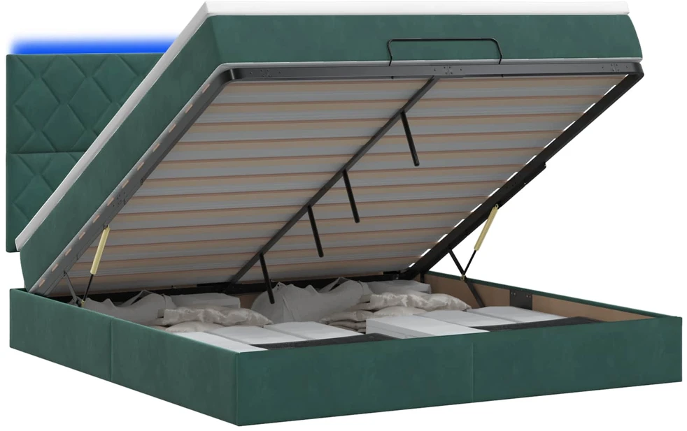 Otmana lova su matracsu ir LED Tamsiai žalia 140 x 190 cm