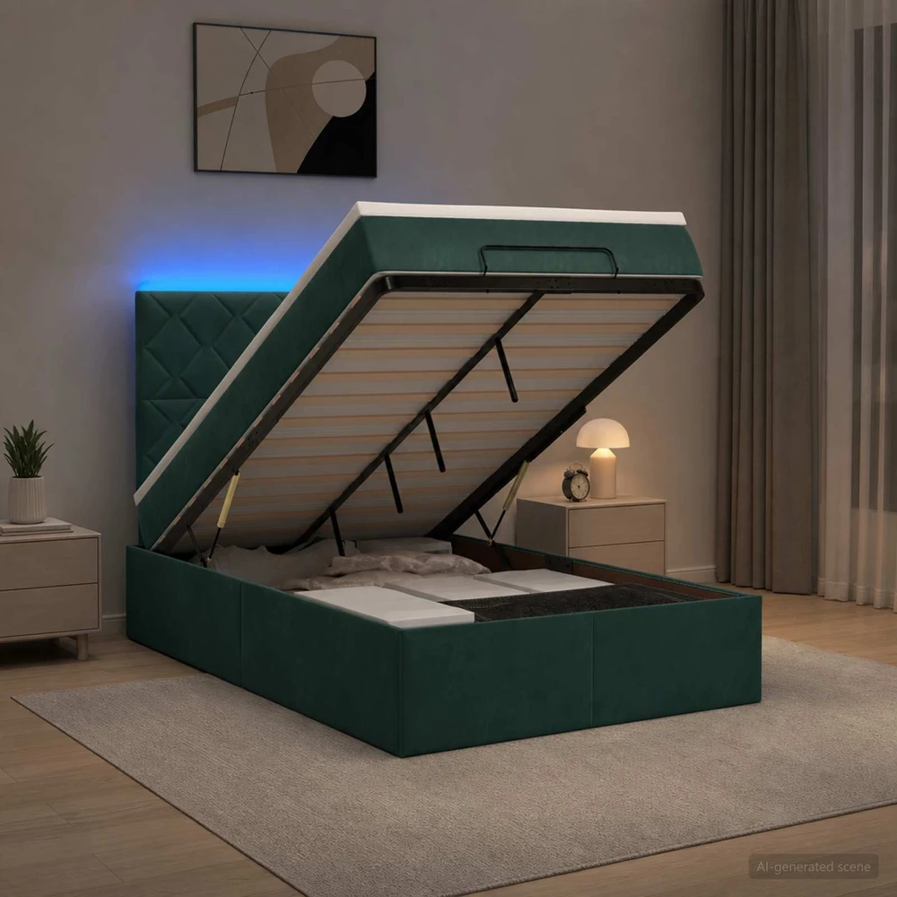 Otmana lova su matracsu ir LED Tamsiai žalia 120 x 190 cm