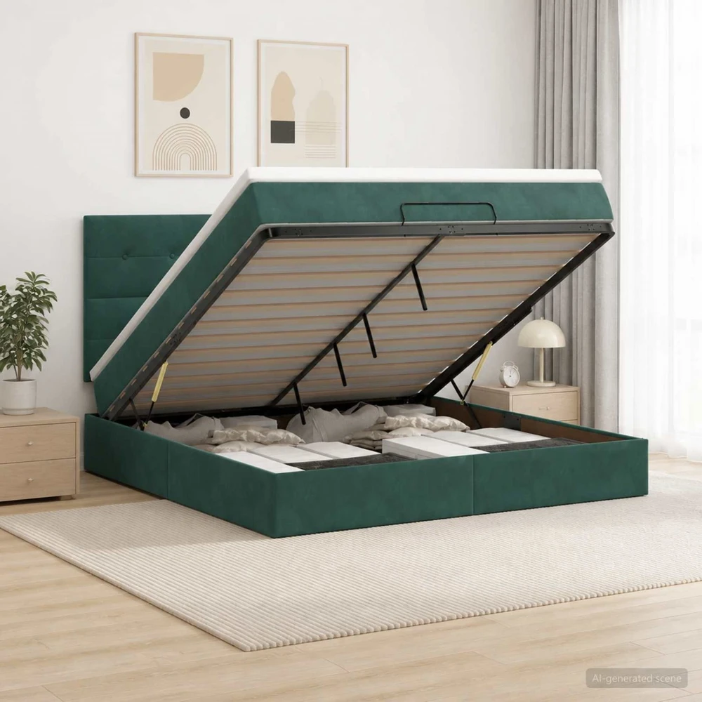Otmana lova su matracsu ir LED Tamsiai žalia 140 x 190 cm