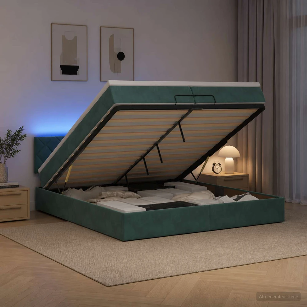 Otmana lova su matracsu ir LED Tamsiai žalia 200 x 200 cm