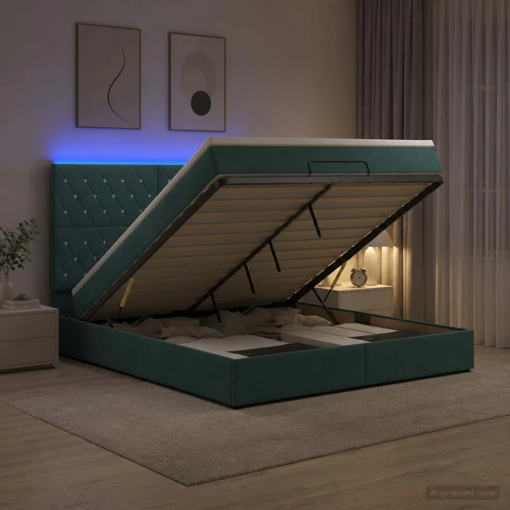 Otmana lova su matracsu ir LED Tamsiai žalia 140 x 190 cm