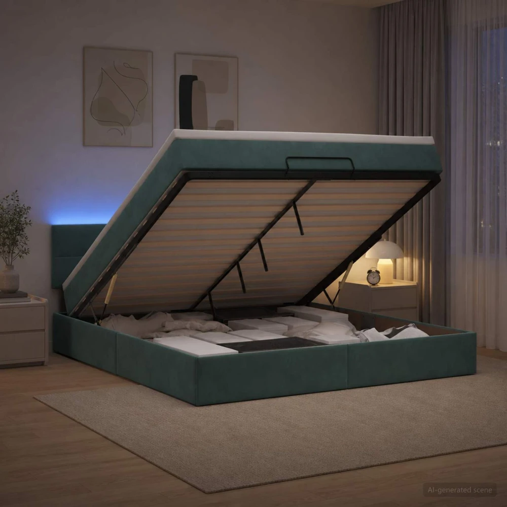 Otmana lova su matracsu ir LED Tamsiai žalia 140 x 190 cm