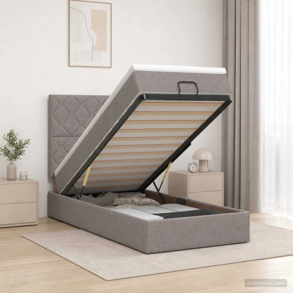 Otmana lova su matracsu ir LED Taupe 100 x 200 cm Audinys