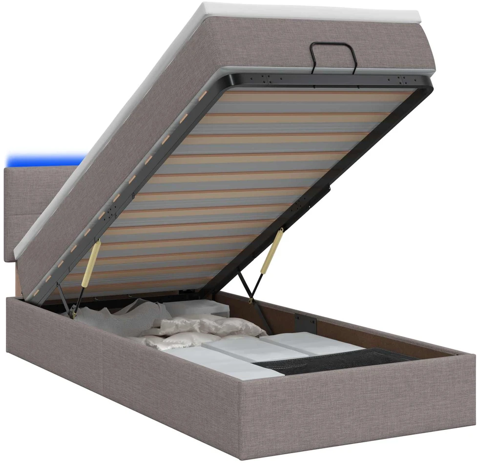 Otmana lova su matracsu ir LED Taupe 100 x 200 cm Audinys