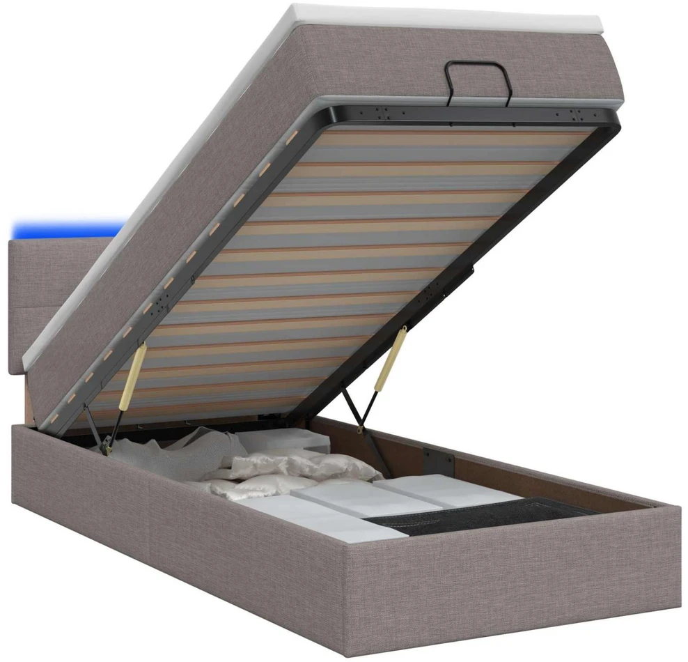 Otmana lova su matracsu ir LED Taupe 100 x 200 cm Audinys