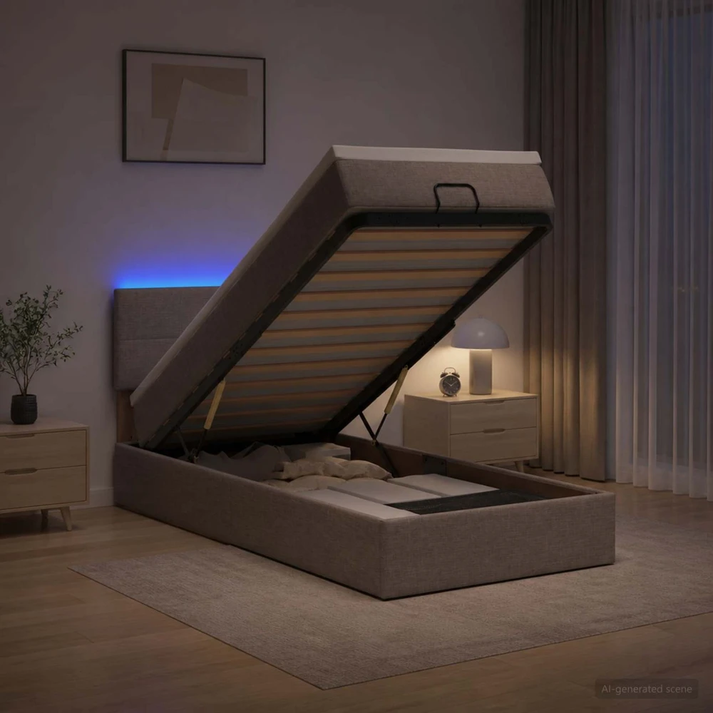 Otmana lova su matracsu ir LED Taupe 100 x 200 cm Audinys