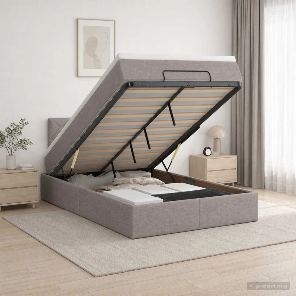 Otmana lova su matracsu ir LED Taupe 120 x 200 cm Audinys
