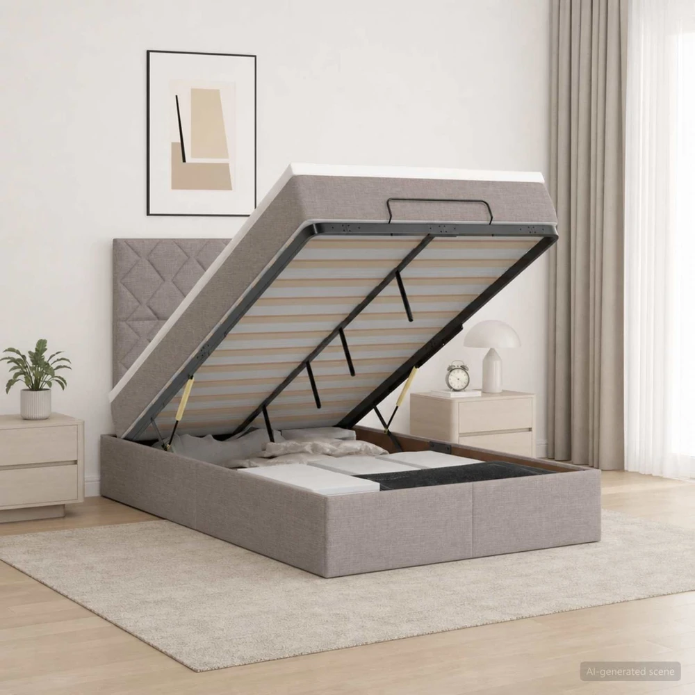 Otmana lova su matracsu ir LED Taupe 120 x 190 cm Audinys