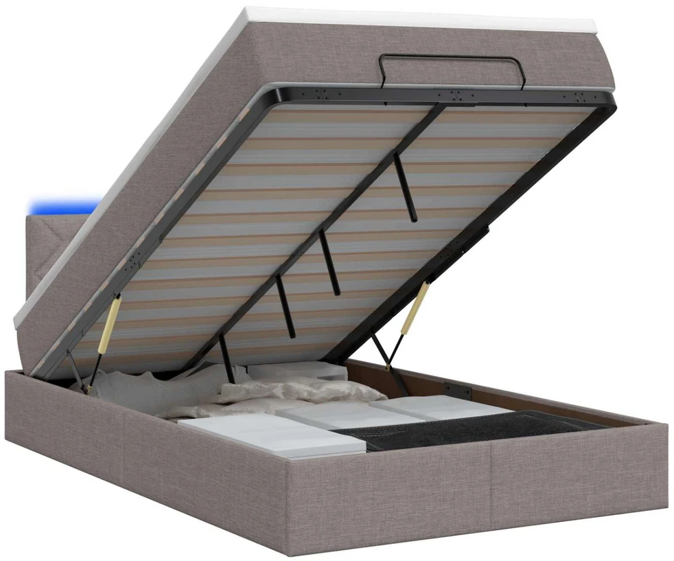 Otmana lova su matracsu ir LED Taupe 120 x 190 cm Audinys