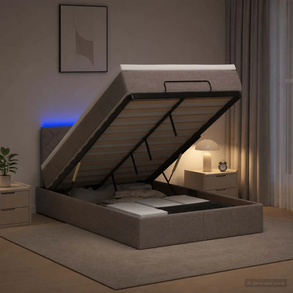 Otmana lova su matracsu ir LED Taupe 120 x 200 cm Audinys