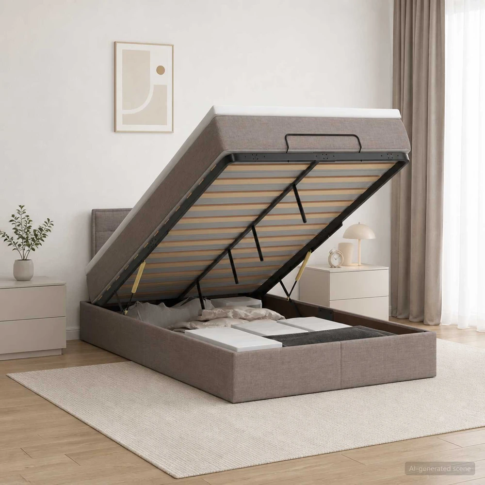 Otmana lova su matracsu ir LED Taupe 120 x 190 cm Audinys