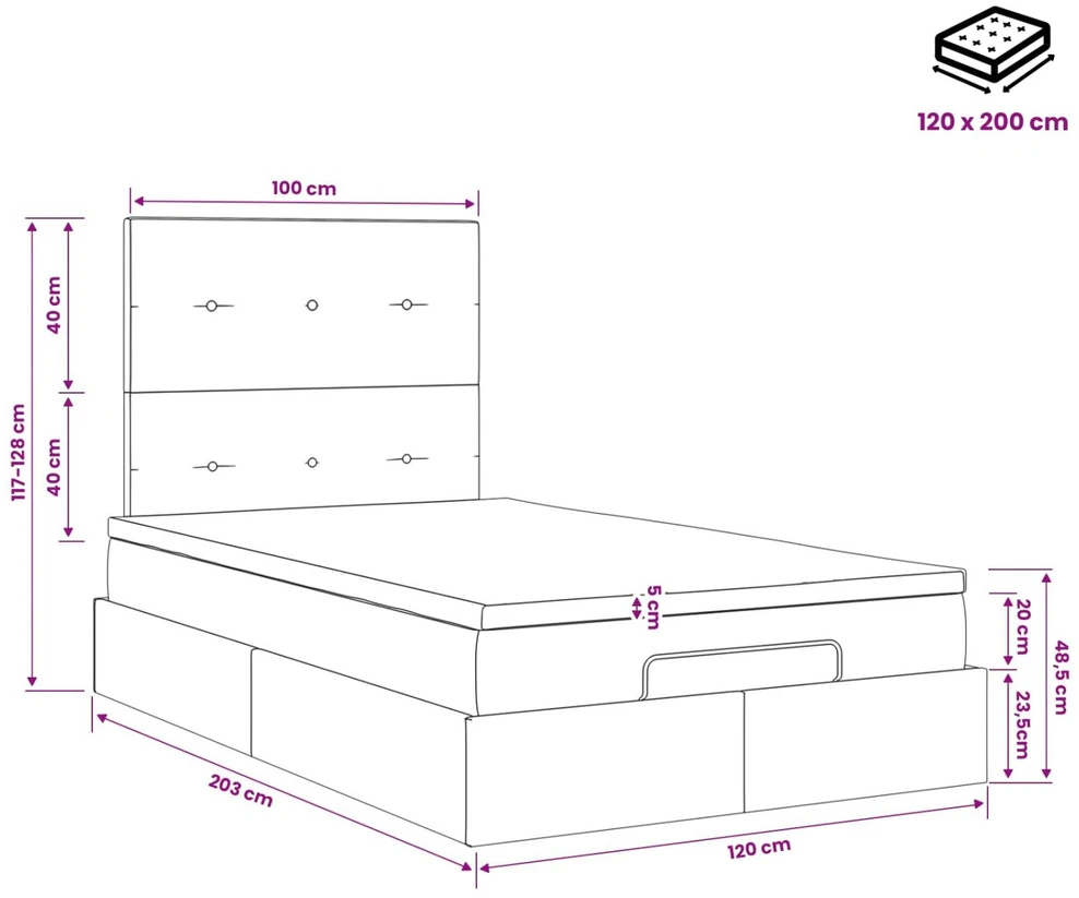 Otmana lova su matracsu ir LED Taupe 120 x 200 cm Audinys