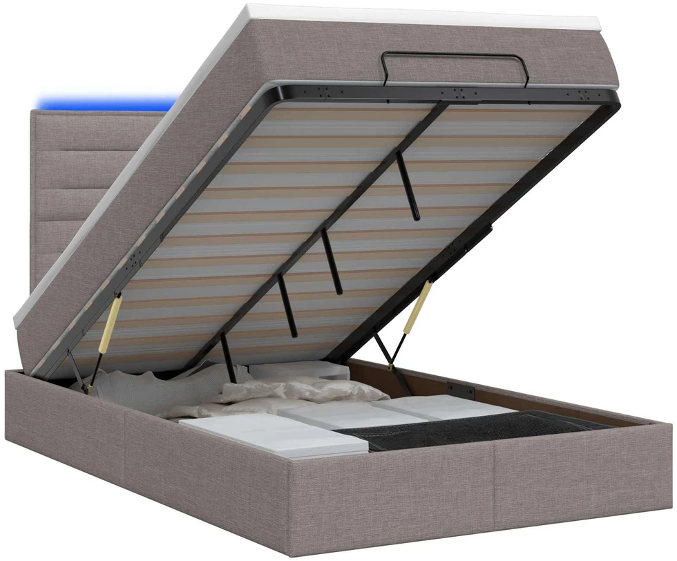 Otmana lova su matracsu ir LED Taupe 120 x 200 cm Audinys