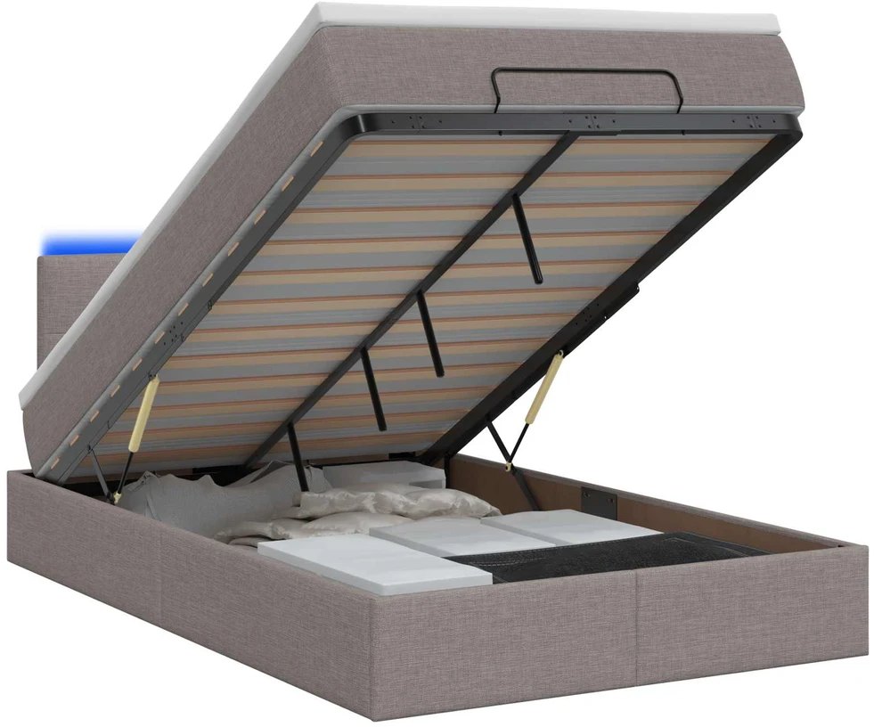 Otmana lova su matracsu ir LED Taupe 120 x 200 cm Audinys