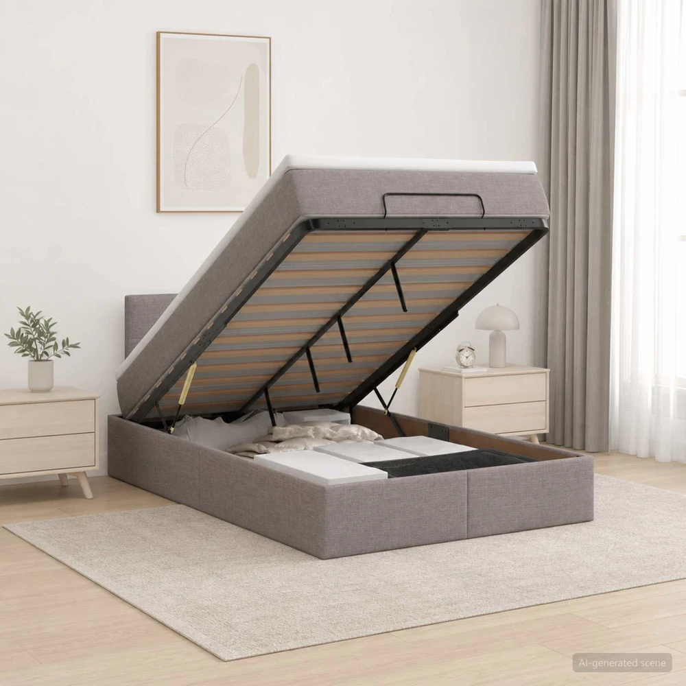Otmana lova su matracsu ir LED Taupe 120 x 200 cm Audinys